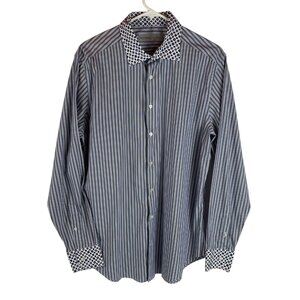 Etro Button Up Dress Shirt Mens 34 Large Cotton Stripe Paisley